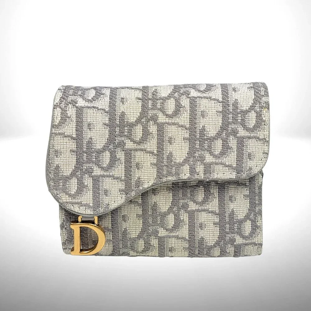 Dior Saddle Lotus Wallet in Gray Oblique Jacquard - New